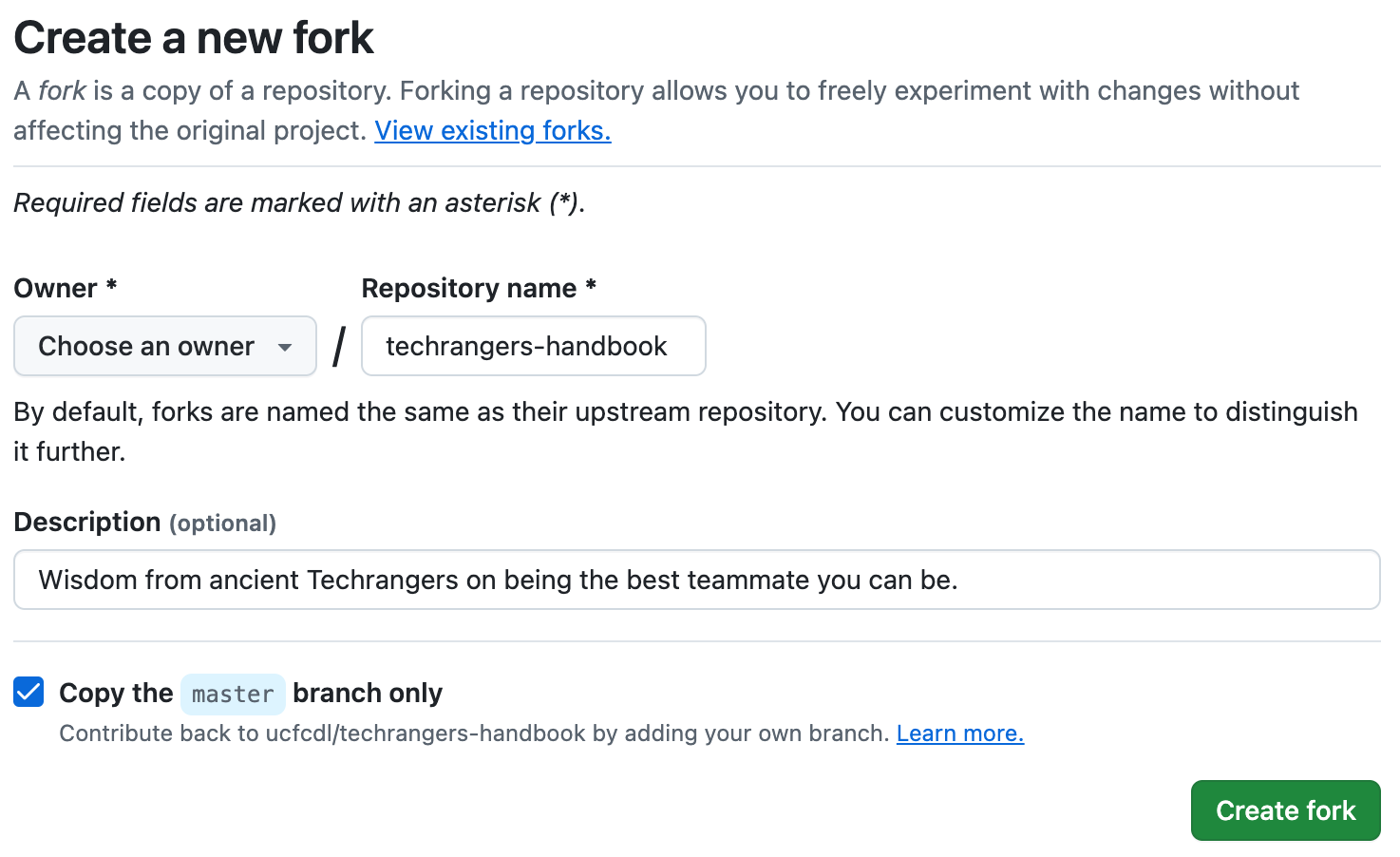 Create New Fork