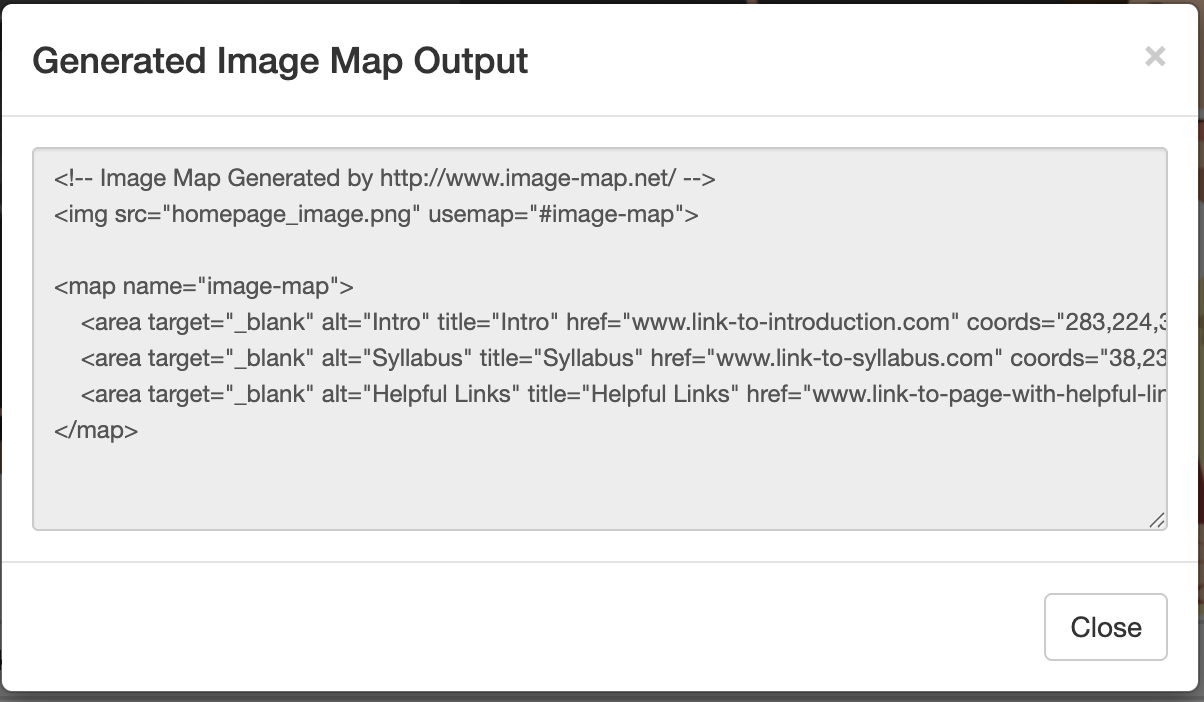 Image map code snippet to be copied.
